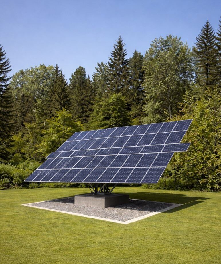 Saulės elektrinė su valdikliu Saulės elektrinė su valdikliu sumontuota ant žemės